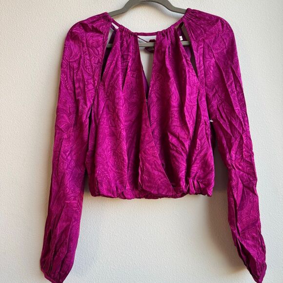 Veronica Beard Sionne Silk Paisley Abstract Balloon Sleeve Cut Out Top Size 0 XS - Picture 2 of 8